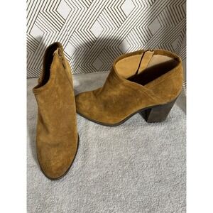 Lucky Brand Suede Ankle Boots Women's Size 8M Block Heel Side Zip Brown
